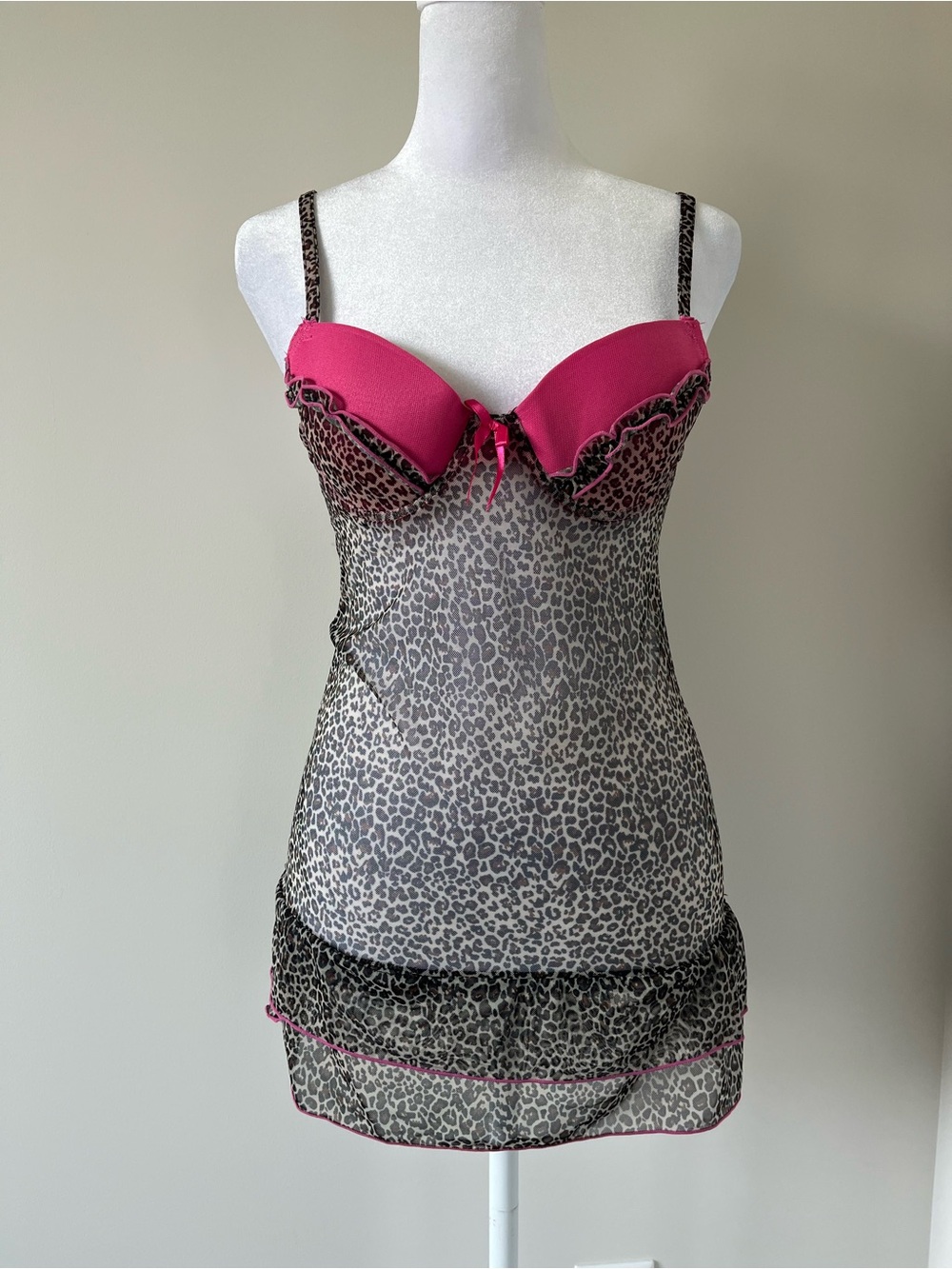 Hot Pink Leopard Print Baby Doll Lingerie Dress
